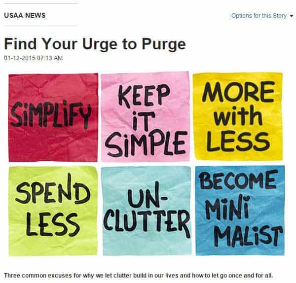 Clear physical clutter to clear mental clutter - USAA urge to purge